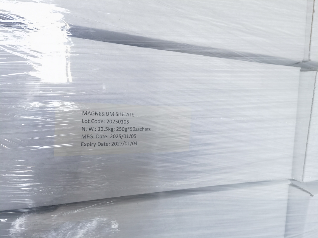 Embalaje de aceite de filtro de grado alimenticio personalizado en polvo de adsorbente de silicato de magnesio CAS 1343-88-0